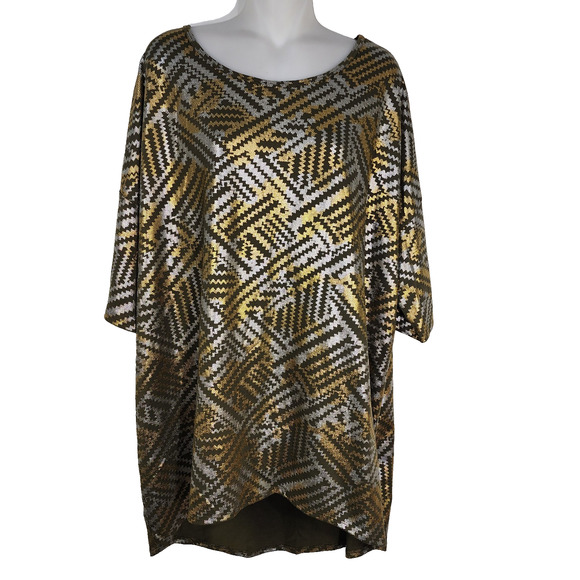 LuLaRoe Elegant Irma Tunic Top 2XL Geometric Short Sleeve Hi Low Holiday Party - Picture 1 of 9